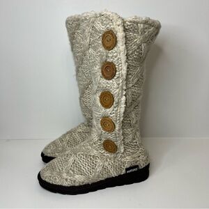 Essentials Muk Luks Women's Malena Sweater Boots Size 6 Beige Knit Button Fur